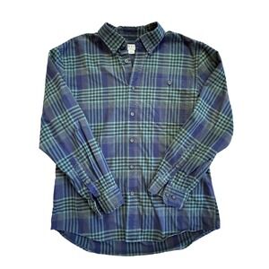 Orvis Mens Plaid Button Down Shirt Large Navy Blue Green Cotton Long Sleeve L